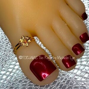 TOE RING Gold Crystal/Gold Plated Flower Elastic Stretch Big Toe Ring